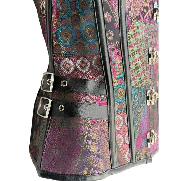 Brocade Bustier Corset Top Lace-Up Back Buckle S Waist Trainer Gothic - Picture 3 of 5